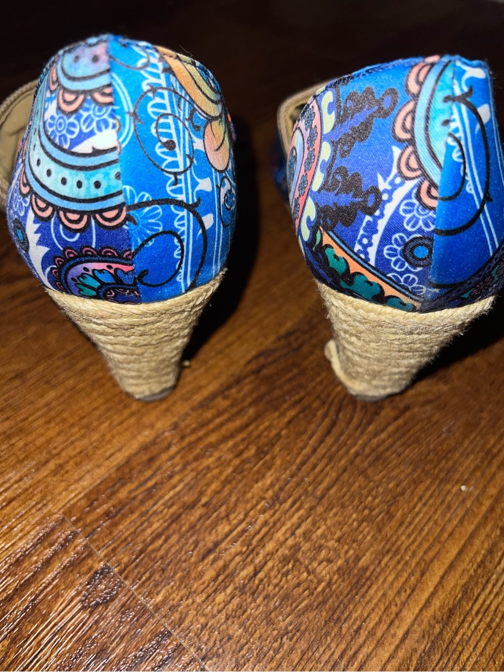 Impo Blue Floral Boho Summer Vacation Stretch Wedge Strap Sandals Size 8.5 - Picture 5 of 7
